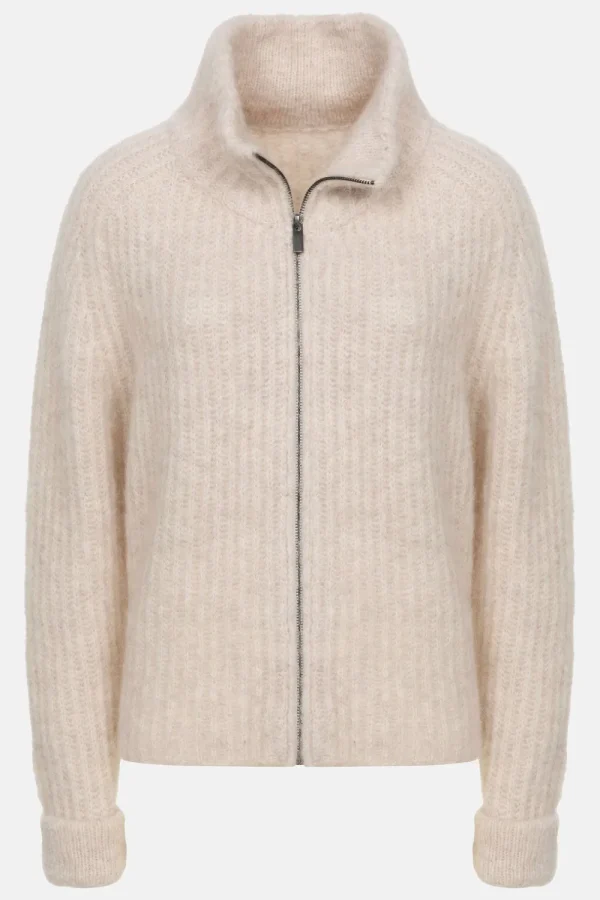 Beige Cardigan Met Rits En Lange Omslagmouwen-Terre Bleue Shop