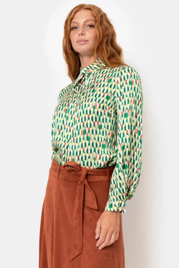 Beige E Blouse Met Lange Mouwen En Print-Terre Bleue Store