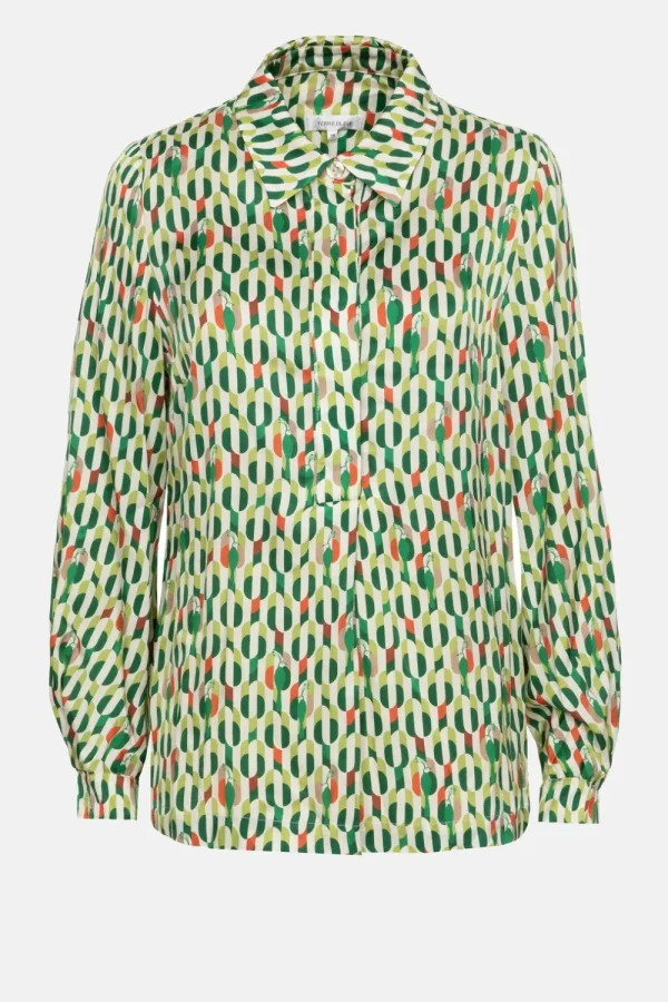 Beige E Blouse Met Lange Mouwen En Print-Terre Bleue Store