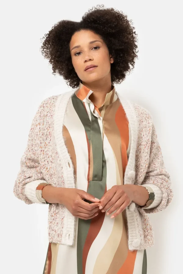 Beige Gemeleerde Korte Cardigan Met Knopen-Terre Bleue Sale