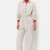 Beige Velours Jumpsuit Met Lange Mouwen-Terre Bleue Outlet