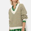 Beige-Bruin Geruite Pull Met V-Hals En Pofmouwen-Terre Bleue Hot