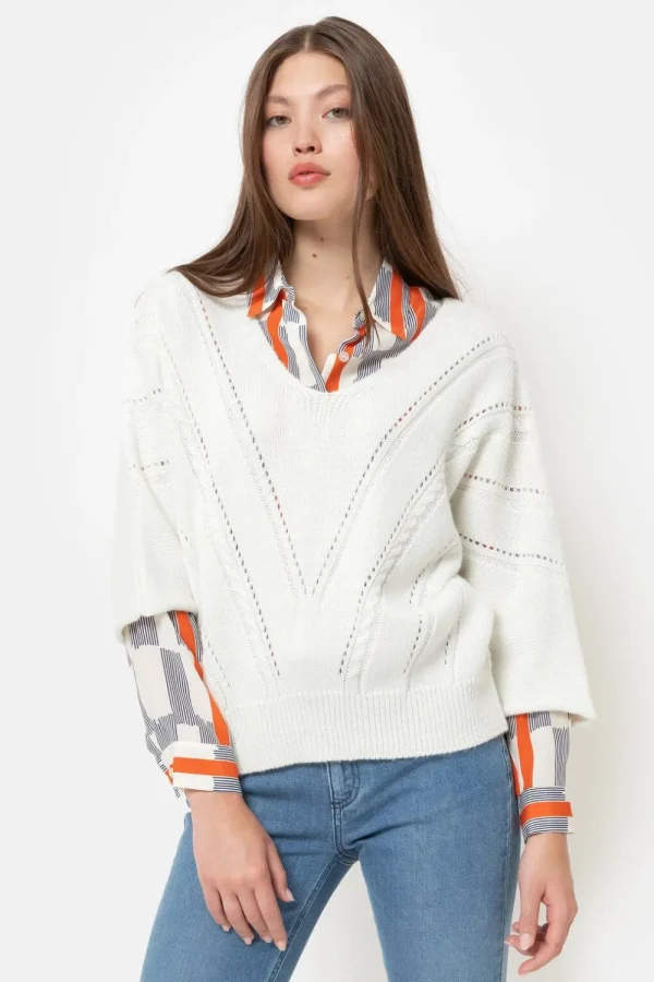 Boxy Pull Met Driekwartmouwen En V-Hals-Terre Bleue Hot