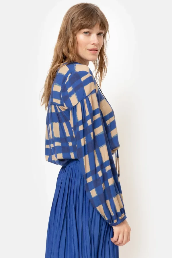 Bruin Geruite Bloes Met Lange Mouwen-Terre Bleue Clearance