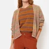 Bruin-Groen Gestreepte Korte Cardigan-Terre Bleue Fashion