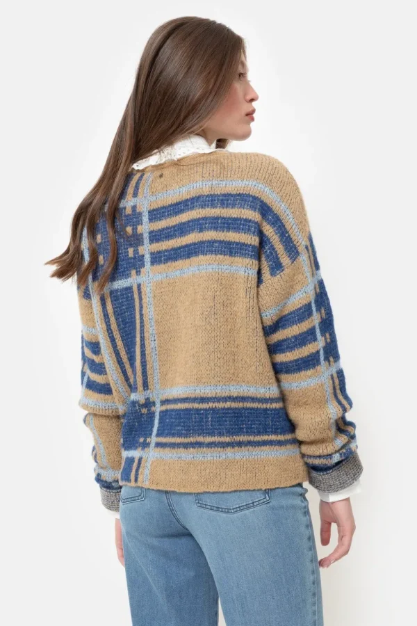 Donkerbeige Pull Met E Colour Blocks-Terre Bleue Shop