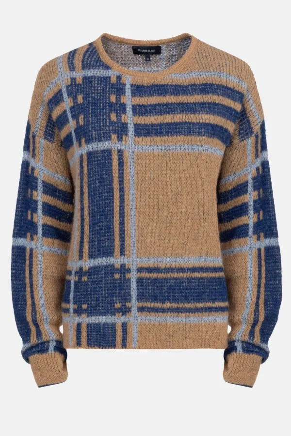 Donkerbeige Pull Met E Colour Blocks-Terre Bleue Shop