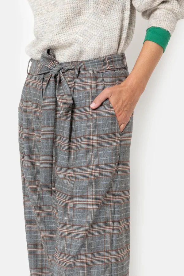 Donkerbruin Geruite Broek Met Wijde Broekspijp-Terre Bleue Store