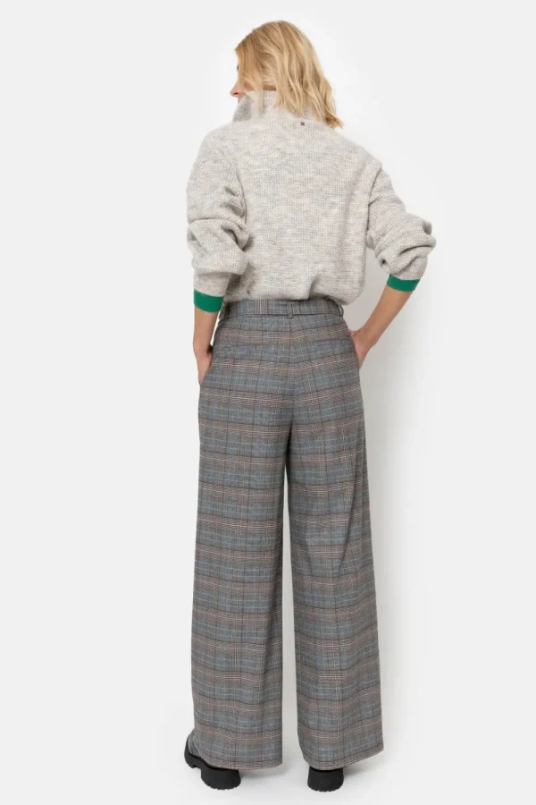 Donkerbruin Geruite Broek Met Wijde Broekspijp-Terre Bleue Store