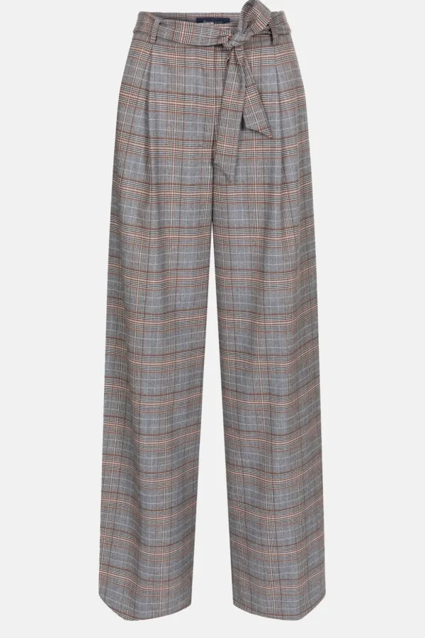 Donkerbruin Geruite Broek Met Wijde Broekspijp-Terre Bleue Store