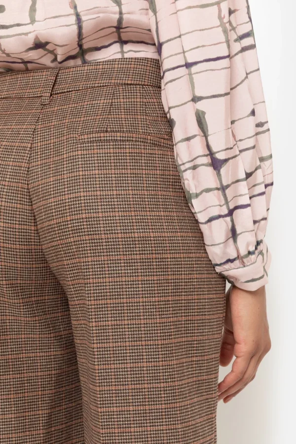 Donkerbruin Geruite Straight Fit Broek Met Vouw-Terre Bleue Hot