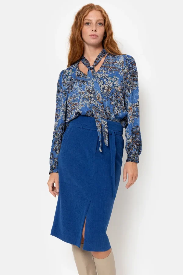 E Blouse Met Strik En Grijze Bloemenprint-Terre Bleue Flash Sale