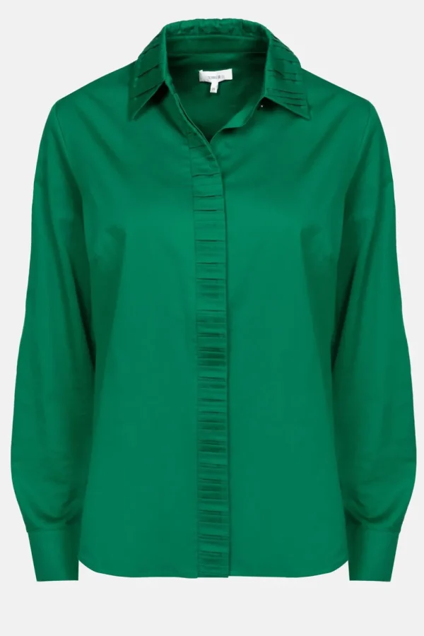 E Dames Blouse Met Gefronste Kraag-Terre Bleue Discount