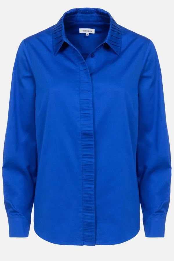 E Dames Blouse Met Gefronste Kraag-Terre Bleue Flash Sale