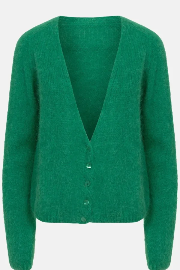 E Harige Cardigan Met V-Hals En Knopen-Terre Bleue Shop