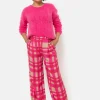 Fuchsia-Bruin Geruite Broek Met Wijde Broekspijp-Terre Bleue Fashion