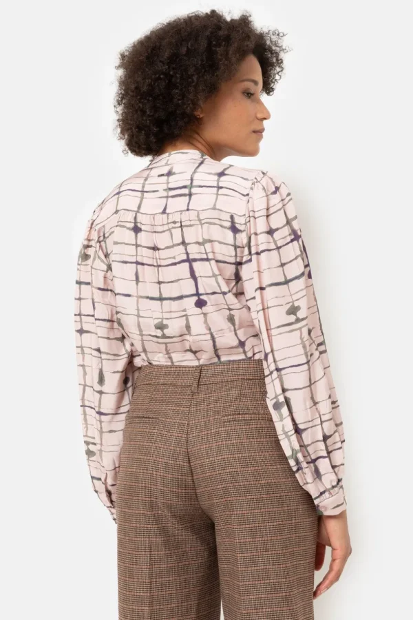 Geruite Bloes Met Maokraag En Lange Mouw-Terre Bleue Flash Sale