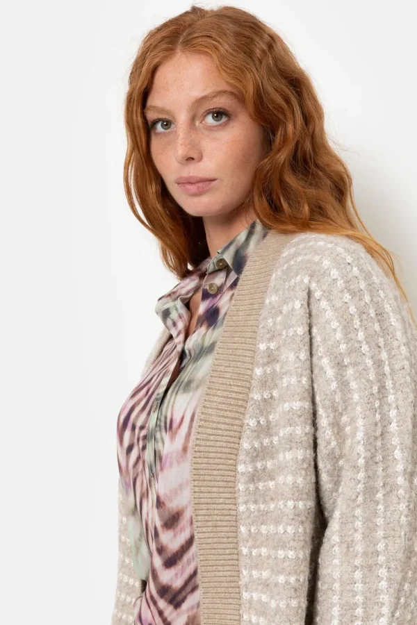 Gilet Met Ecru Strepen En 3/4 Mouwen-Terre Bleue Store