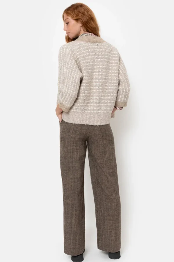 Gilet Met Ecru Strepen En 3/4 Mouwen-Terre Bleue Store