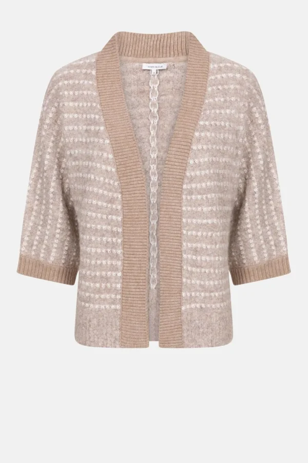 Gilet Met Ecru Strepen En 3/4 Mouwen-Terre Bleue Store