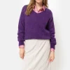 Harige E Pull Met V-Hals En Lange Mouwen-Terre Bleue Best