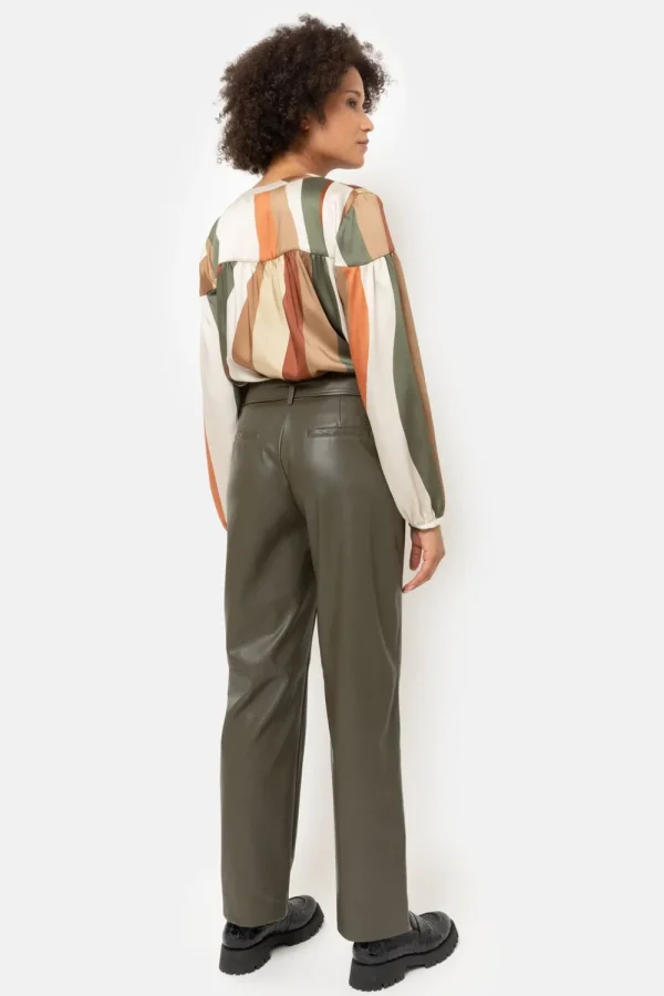 Kaki Gestreepte Blouse Met Lange Mouwen-Terre Bleue Flash Sale