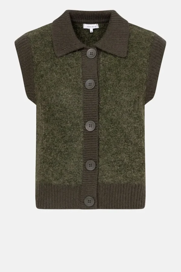 Korte Mouwloze Cardigan Met Grote Knopen-Terre Bleue Discount