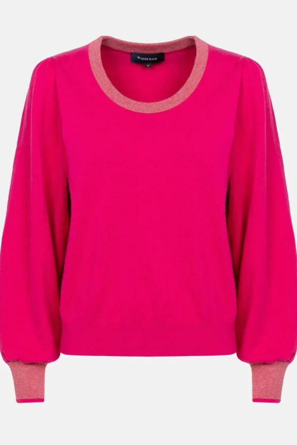 Korte Roze Pull Met Boothals En Pofmouw-Terre Bleue Best Sale
