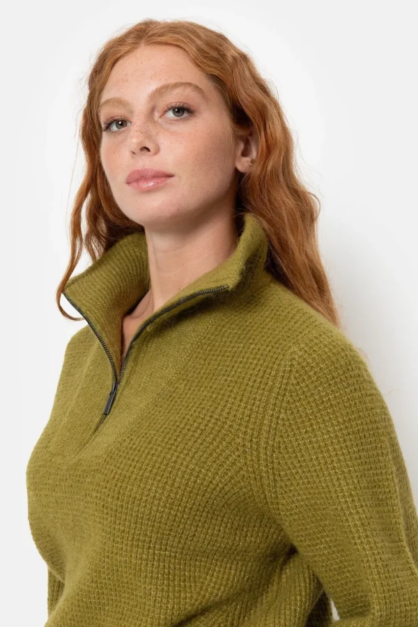 Olijf E Dames Sweater Met Ritskraag-Terre Bleue Sale