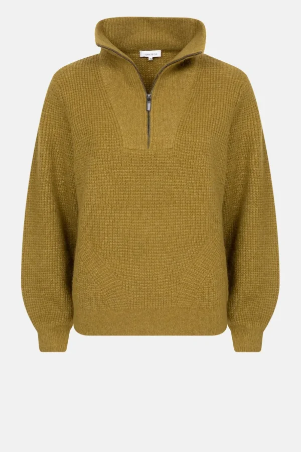 Olijf E Dames Sweater Met Ritskraag-Terre Bleue Sale