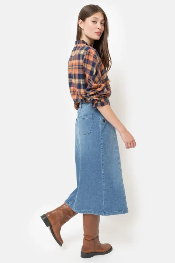 Oranje-Blauw Geruite Blouse Met Franjes-Terre Bleue Best Sale