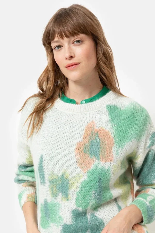 Pull Met Ronde Hals En Groene Bloemenprint-Terre Bleue Online