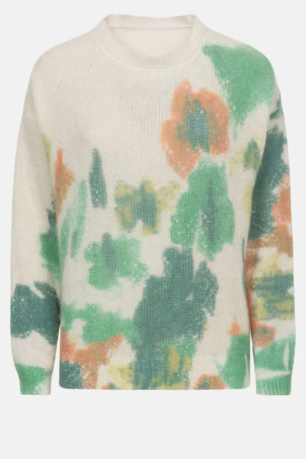 Pull Met Ronde Hals En Groene Bloemenprint-Terre Bleue Online