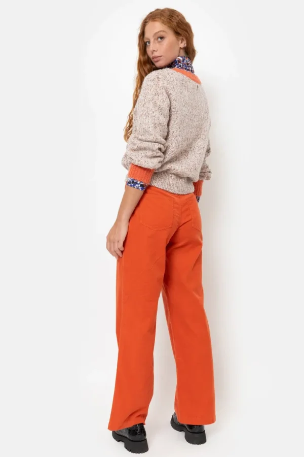 Straight Fit Broek In Velours Met Wijde Pijp-Terre Bleue Store