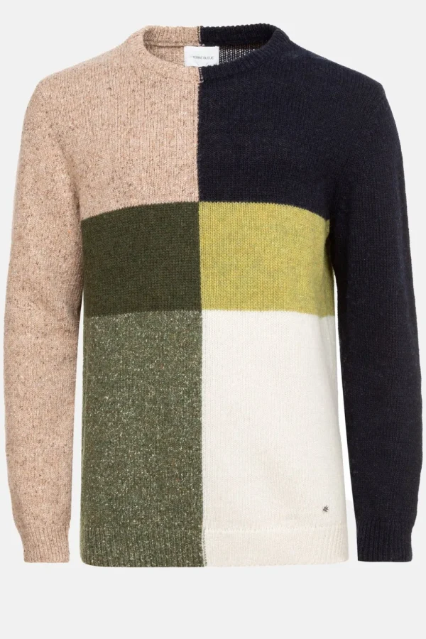 Sweater Met Beige-Groen-Blauwe Colour Blocks-Terre Bleue Clearance