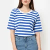 Wit Gestreept T-Shirt Met Kort Mouwen-Terre Bleue Cheap