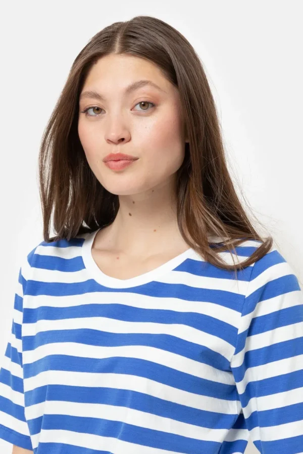 Wit Gestreept T-Shirt Met Kort Mouwen-Terre Bleue Cheap