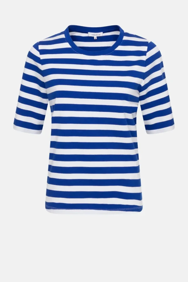 Wit Gestreept T-Shirt Met Kort Mouwen-Terre Bleue Cheap