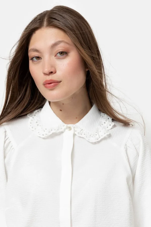 Witte Blouse Met Broderiekraag En Wijde Mouwen-Terre Bleue Cheap