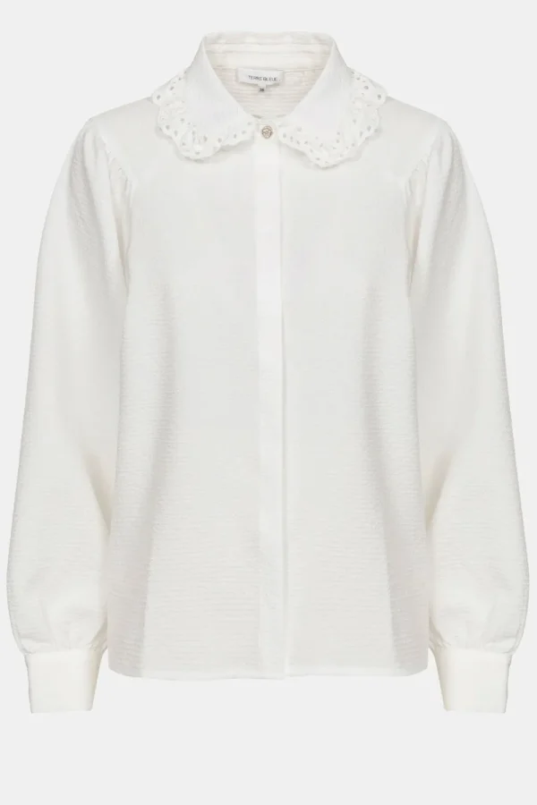 Witte Blouse Met Broderiekraag En Wijde Mouwen-Terre Bleue Cheap