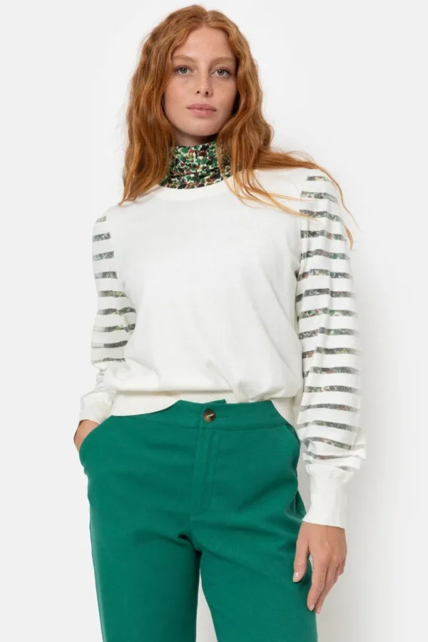 Witte Pull Met Lange Semitransparante Mouwen-Terre Bleue Shop