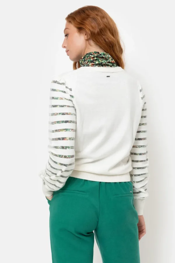 Witte Pull Met Lange Semitransparante Mouwen-Terre Bleue Shop